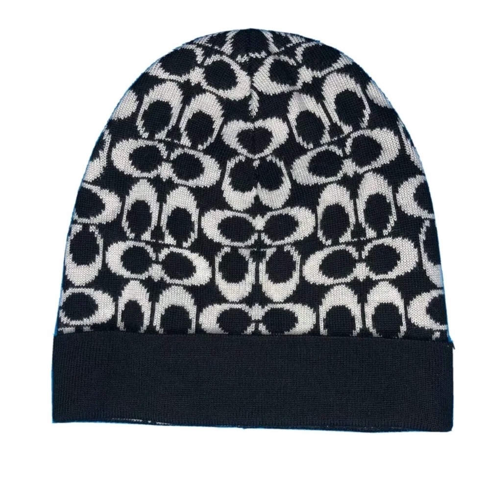 Black and White Signature Coach Knit Hat